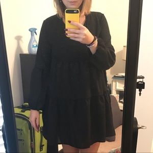 Lantern long sleeve draped mini dress